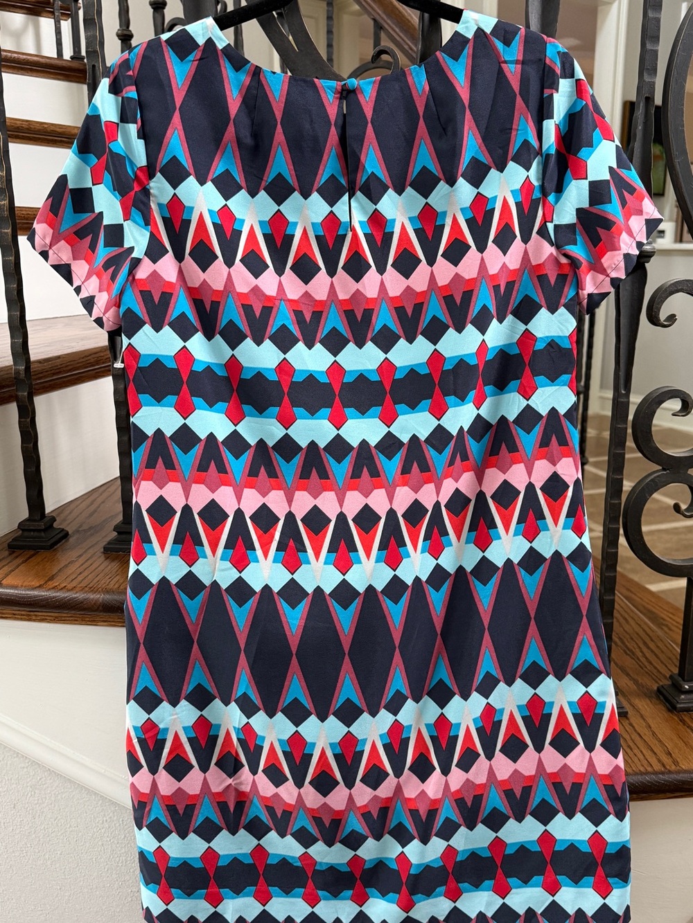 J. Crew Navy, Pink & Aqua Geometric Tribal Print Dress Size 2